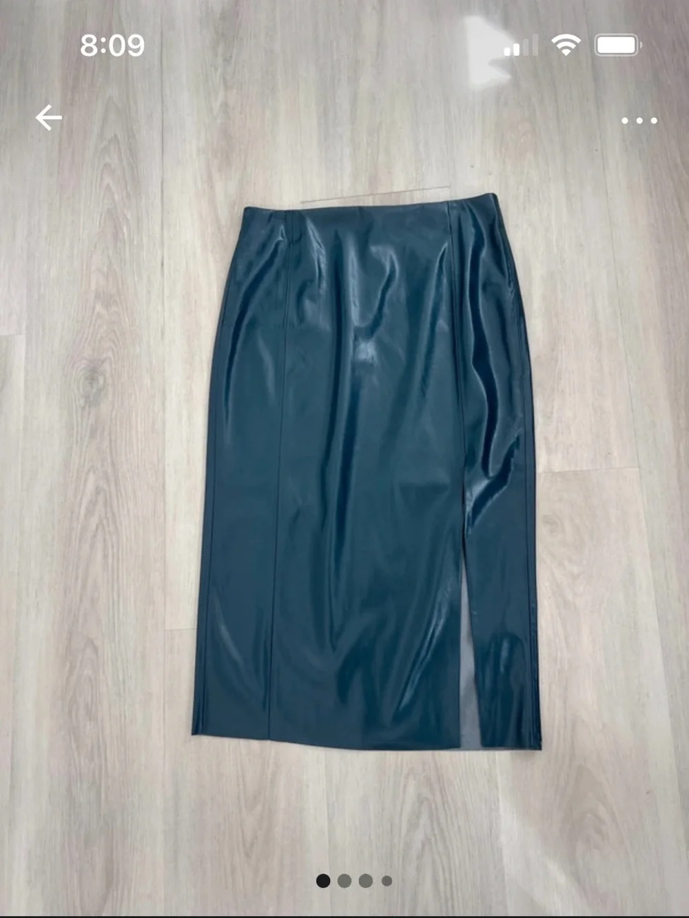Tahari Teal Faux Leather Midi Skirt with Side Slit